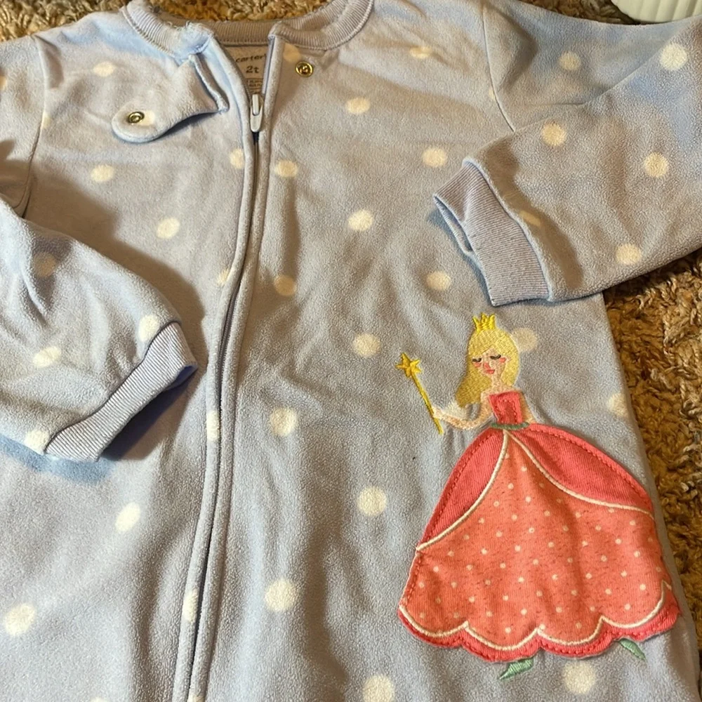 CARTERS FEET IN SLEEPING ONESIE 2T DISNEY PERIWINKLE W WHITE DOTS PRINCESS EUC